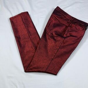 Hybrid & Company Wine/Burgundy Metallic Shimmer Skinny Pants Size 9